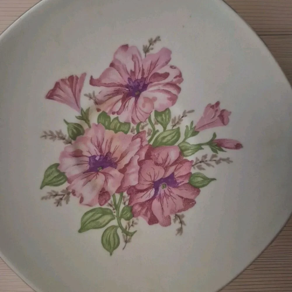 Vintage Taylor Smith Taylor Conversion Pink Flowers Saucer 2-54 USA No Chips